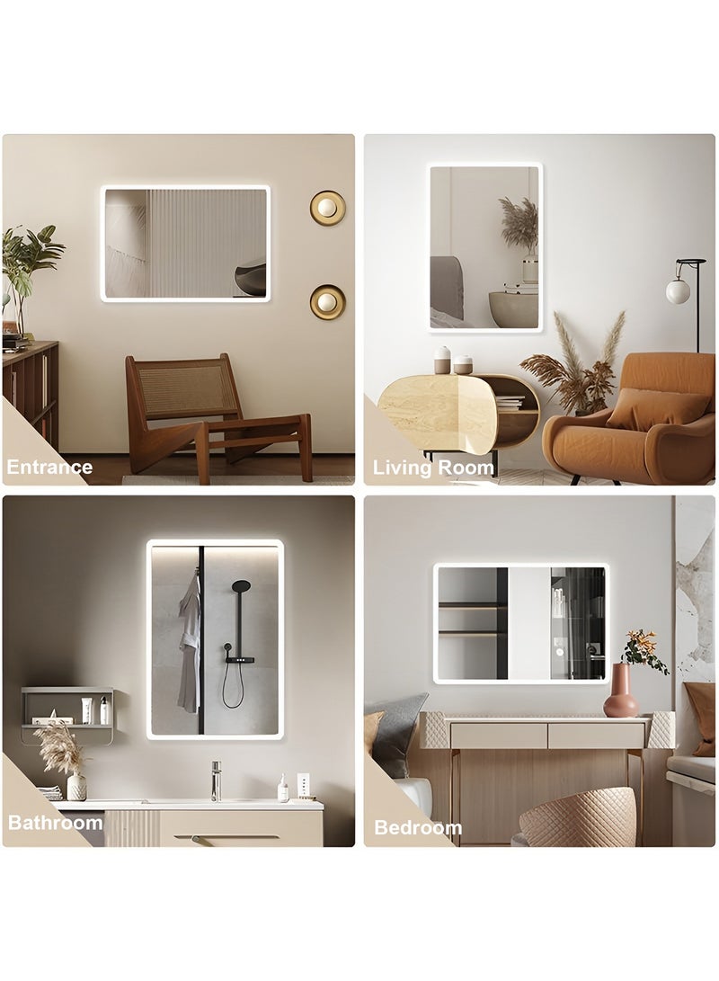 تايمي مرآة حائط 90×70 سم - مرآة بتصميم أنيق مع 3 مستويات إضاءة جانبية - مرآة مكياج لغرفة الملابس وغرفة المعيشة والكونسول والمدخل - Image 4