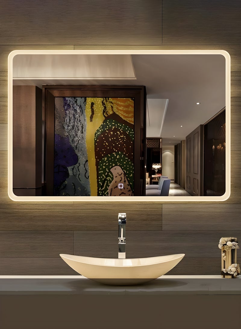 تايمي مرآة حائط 90×70 سم - مرآة بتصميم أنيق مع 3 مستويات إضاءة جانبية - مرآة مكياج لغرفة الملابس وغرفة المعيشة والكونسول والمدخل - Image 1