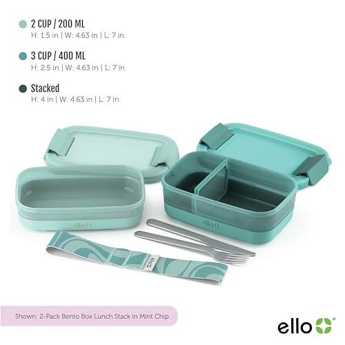 Ello 2-Pack Lunch Stack Plastic Food Storage Container Bento Box with Airtight, Leak-Proof Locking Plastic Lids and Silicone Base, BPA-Free, Freezer, Microwave, and Dishwasher Safe, Mint Chip - Image 3