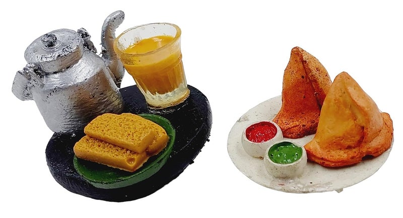 BRIKSHI Fridge Magnet Miniature Food 3D Fridge Magnet Best Souvenir Gift 100% Made in India(Samosa and Chai Ketli) Combo Po2 Po_2 - Image 1