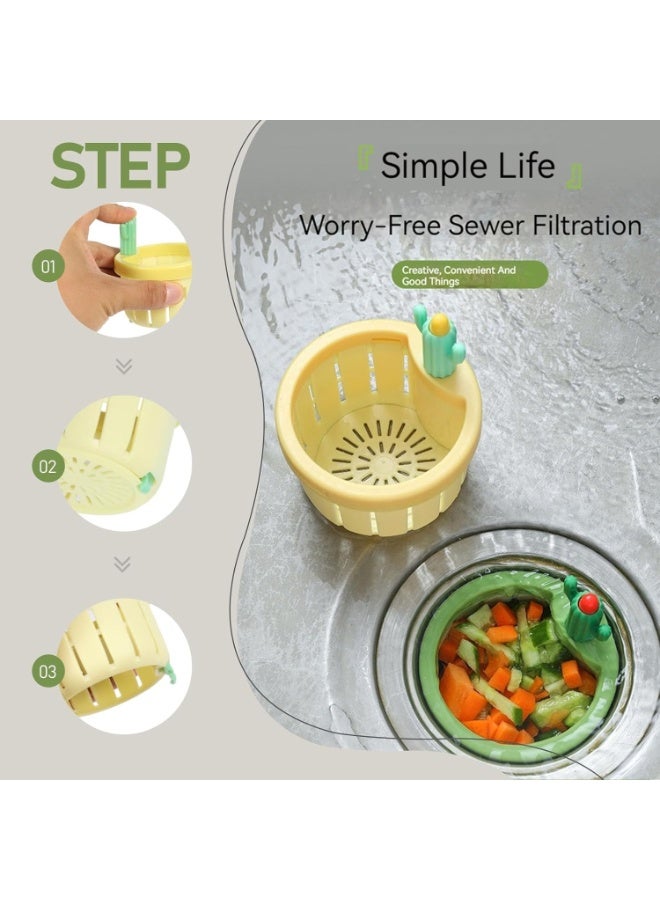 مصفاة حوض مطبخ بزر دفع – سلة نفايات صبار تلقائية بسعة كبيرة، مقبض شعري، وتصميم دوار متعدد الفتحات – أداة مطبخ عملية وعصرية - Image 4