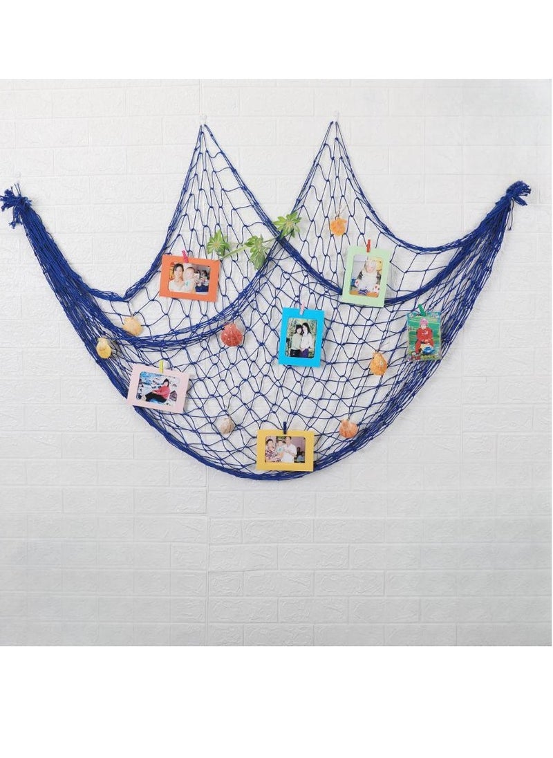 MIXDE Wall Photo Frame Decoration,78.7inch x 59inch Decorative Fish Net With Shells,Mediterranean Style Decor Fish Net With Photo Clip  - Image 1