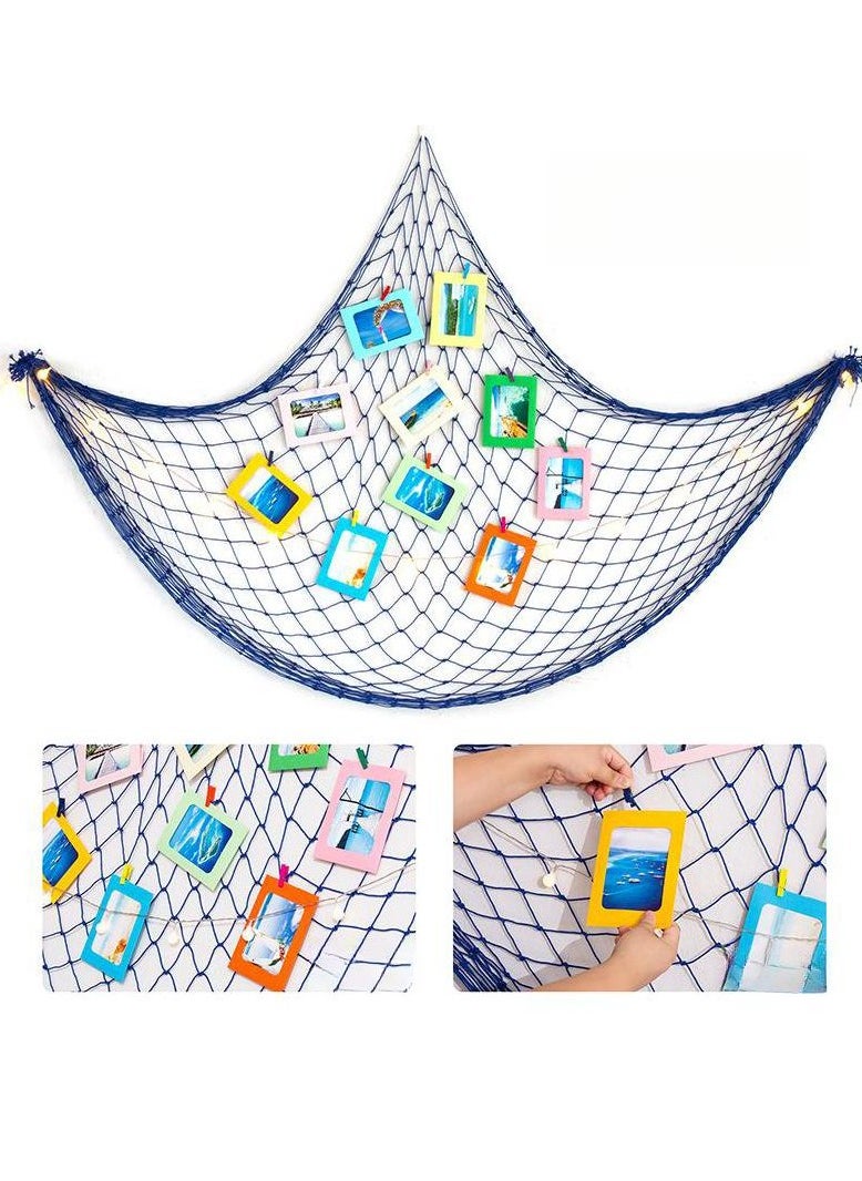 MIXDE Wall Photo Frame Decoration,78.7inch x 59inch Decorative Fish Net With Shells,Mediterranean Style Decor Fish Net With Photo Clip  - Image 4
