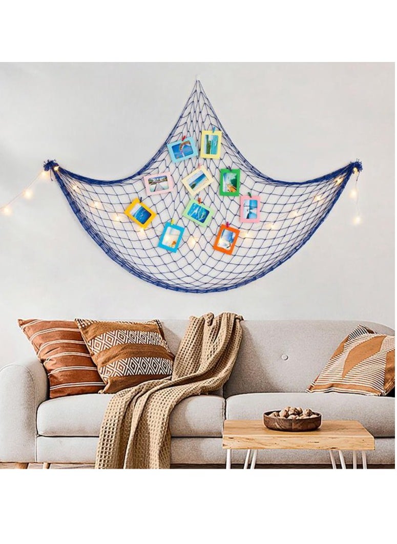 MIXDE Wall Photo Frame Decoration,78.7inch x 59inch Decorative Fish Net With Shells,Mediterranean Style Decor Fish Net With Photo Clip  - Image 2