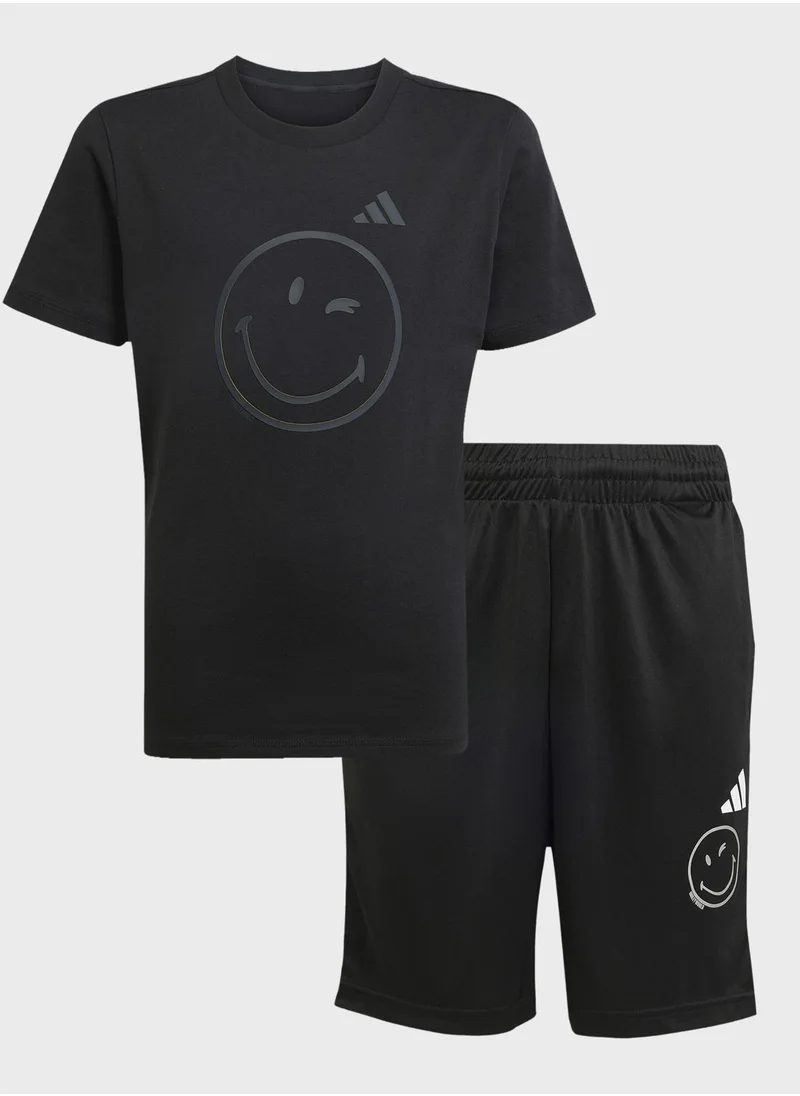 Adidas Youth smiley world graphic t-shirt with shorts