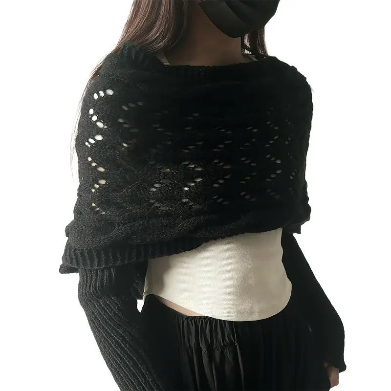Long Shawl Knitted With A High-End Feel, Hollow-Out, Extended Double-Sleeve Outerwear Women'S Scarf, Loose Fit - Image 4