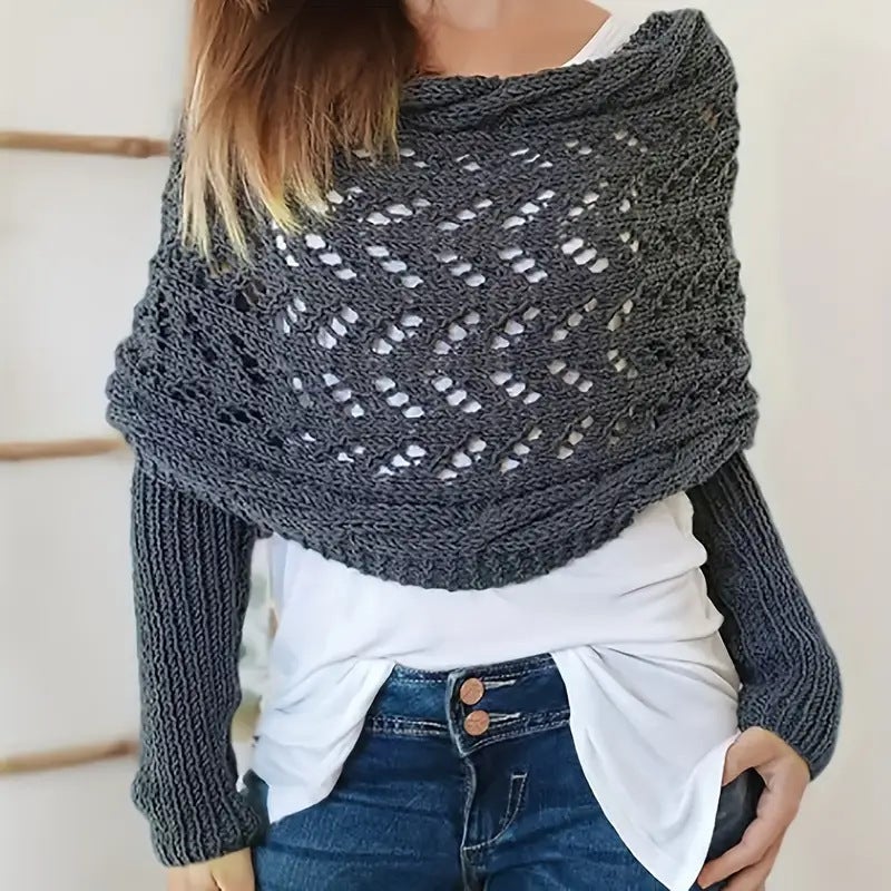 Long Shawl Knitted With A High-End Feel, Hollow-Out, Extended Double-Sleeve Outerwear Women'S Scarf, Loose Fit - Image 5