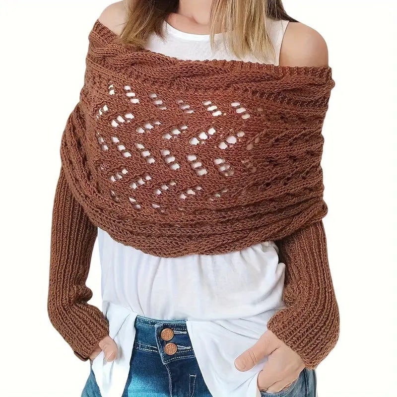 Long Shawl Knitted With A High-End Feel, Hollow-Out, Extended Double-Sleeve Outerwear Women'S Scarf, Loose Fit - Image 2
