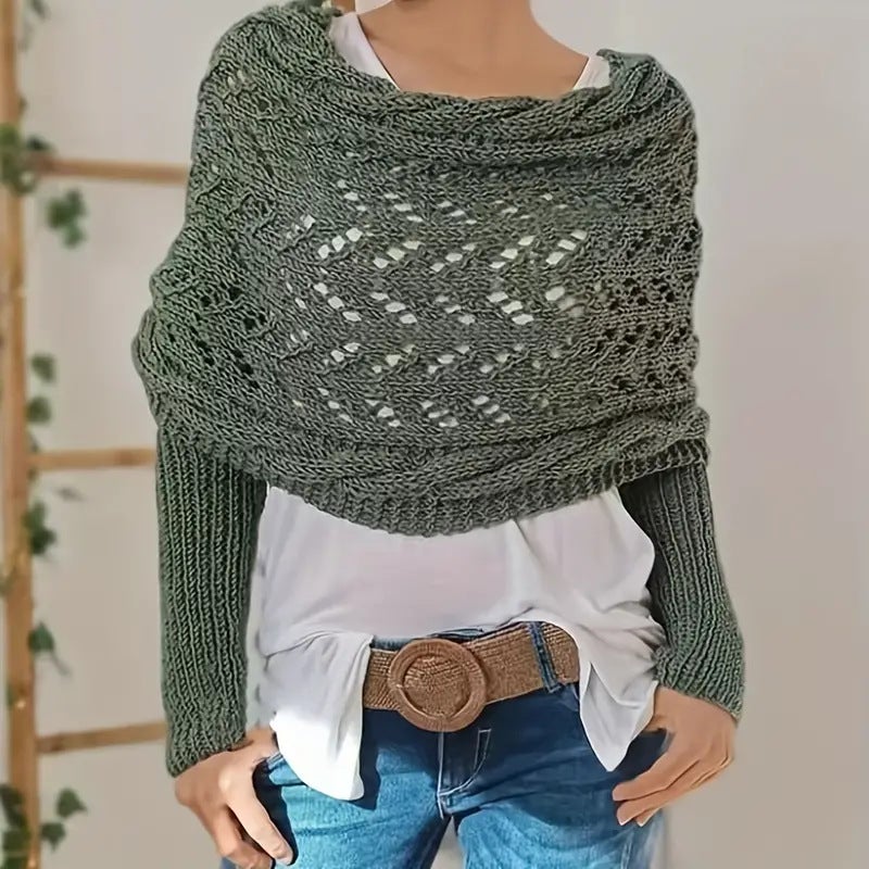 Long Shawl Knitted With A High-End Feel, Hollow-Out, Extended Double-Sleeve Outerwear Women'S Scarf, Loose Fit - Image 3