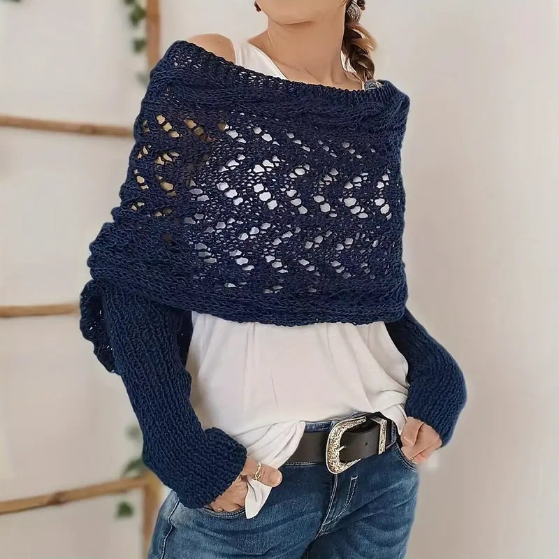 Long Shawl Knitted With A High-End Feel, Hollow-Out, Extended Double-Sleeve Outerwear Women'S Scarf, Loose Fit - Image 1