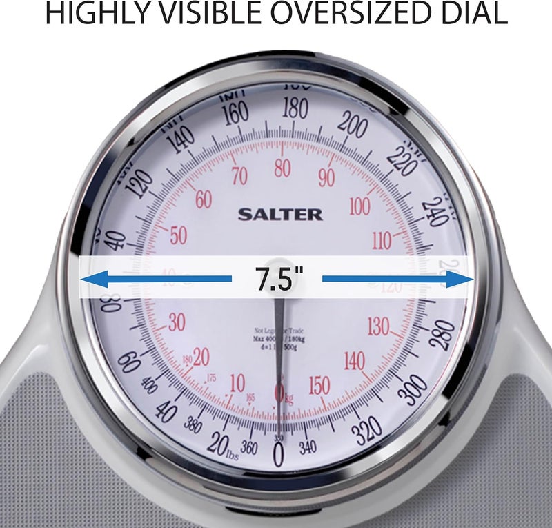 Salter Pro-Helix Professional Oversized Bathroom Scale with Grey Vinyl Anti-Slip Bath Mat, 400 LB Capacity, Analog Scale, 18.25 x 13.0 inch, Grey - Image 5