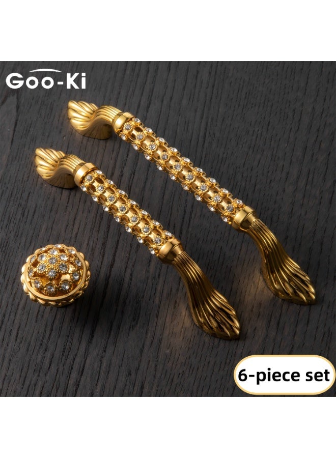 Goo-Ki 6-pack golden cabinet handle, luxurious style drawer handle, sturdy zinc alloy material, suitable for kitchen cabinets, wardrobes, dressing tables, single hole handle design, rust proof, scratch resistant, easy to install (including screws) - Image 1