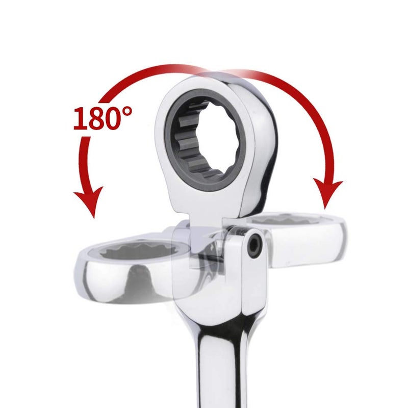 BULLTOOLS 6-Piece Flex-Head Extra Long Ratcheting Wrenches Double Box End Chrome Vanadium Steel 72-Tooth Wrench Set with Metric 8mm - 19mm - Image 2