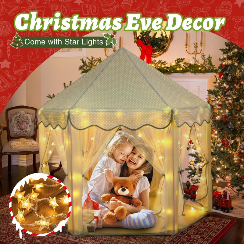 Monobeach Princess Tent Girls Celadon Large Playhouse Kids Castle Play Tent with Star Lights Gift Toy for Children Indoor and Outdoor Games, 55'' x 53'' (DxH) - Image 4