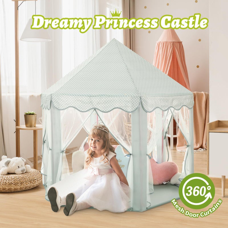 Monobeach Princess Tent Girls Celadon Large Playhouse Kids Castle Play Tent with Star Lights Gift Toy for Children Indoor and Outdoor Games, 55'' x 53'' (DxH) - Image 3