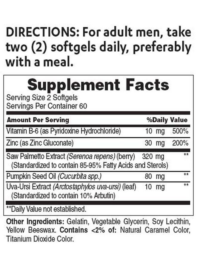 VITAMIN WORLD Advanced Prostate Formula Saw Palmetto Complex 120 Softgels Supports Prostate Health Urinary Health Rapidrelease Gluten Free  - Image 3