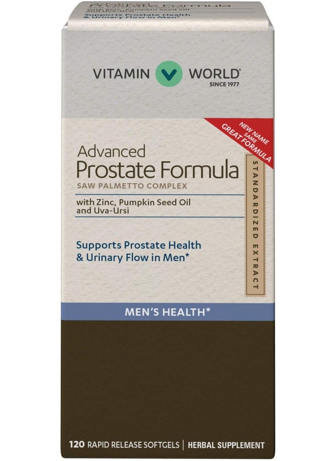 VITAMIN WORLD Advanced Prostate Formula Saw Palmetto Complex 120 Softgels Supports Prostate Health Urinary Health Rapidrelease Gluten Free  - Image 2