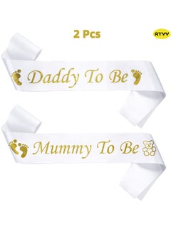 RTYY Baby Shower Mummy to Be Sash Baby Gender Reveal Sash White Mommy Sash And Daddy to Be Sash for Boy or Girl Gender Reveal and Baby Showers Decorations  - Image 1