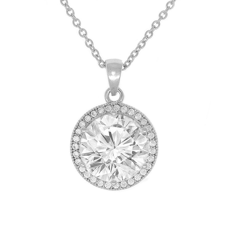 Cate & Chloe Mariah 18k White Gold Halo Pendant Necklace with Round Cut Simulated Diamond Crystals, Elegant Jewelry for Women, Gift for Her - Image 1