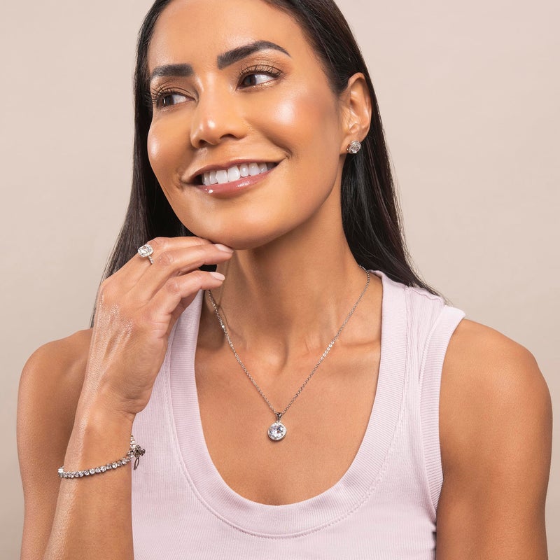 Cate & Chloe Mariah 18k White Gold Halo Pendant Necklace with Round Cut Simulated Diamond Crystals, Elegant Jewelry for Women, Gift for Her - Image 4