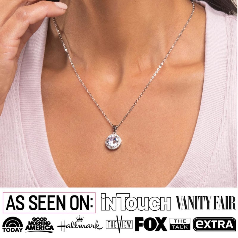 Cate & Chloe Mariah 18k White Gold Halo Pendant Necklace with Round Cut Simulated Diamond Crystals, Elegant Jewelry for Women, Gift for Her - Image 3