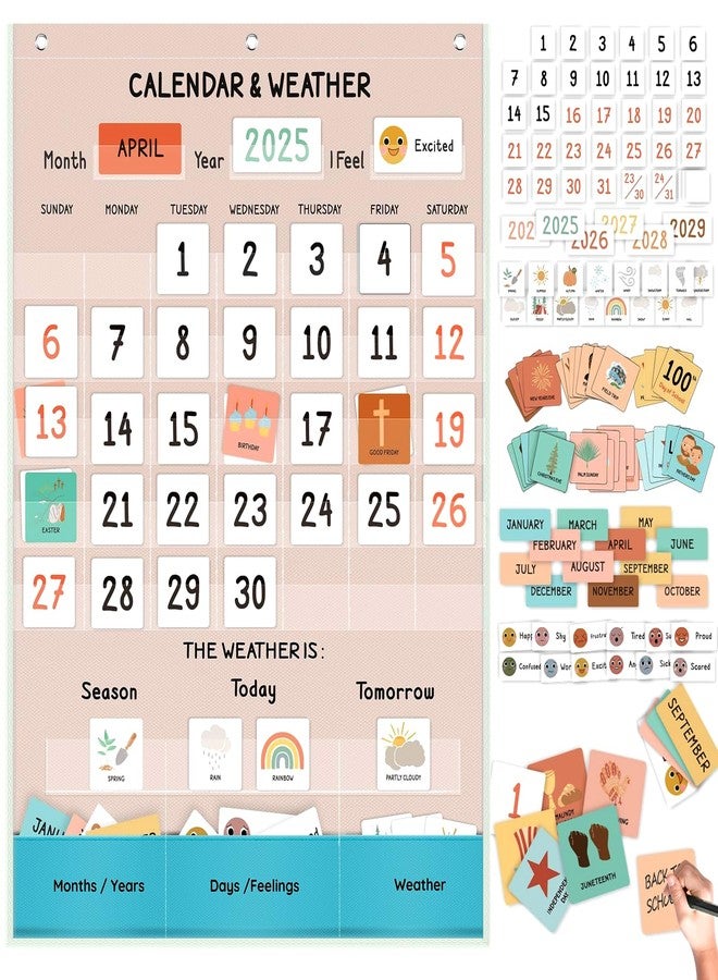 ALSLEA Calendar and Weather Pocket Chart for Classroom, Large Calendar for Kids, Preschool Toddler Learning Activities Chart, Back to School Supplies, Homeschool and Teacher Essentials 35½" x 25½" - Image 1