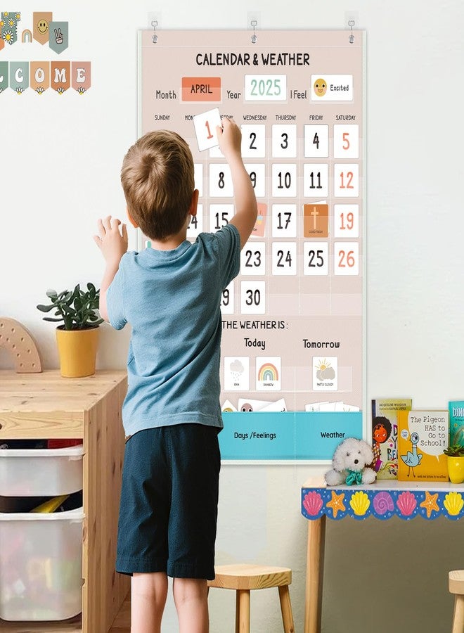 ALSLEA Calendar and Weather Pocket Chart for Classroom, Large Calendar for Kids, Preschool Toddler Learning Activities Chart, Back to School Supplies, Homeschool and Teacher Essentials 35½" x 25½" - Image 2