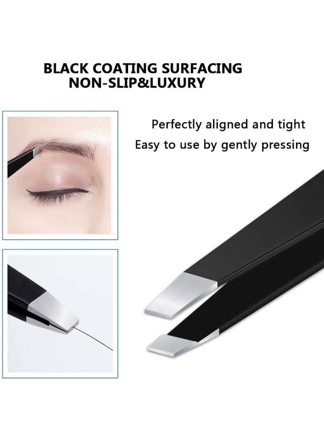 MOMENT 4 Pcs Tweezers Set With Leather Case Professional Stainless Steel Tweezers For Eyebrows Great Precision For Eyebrow, Ingrown Hair, Splinter, Facial Hair Removal Black - Image 3