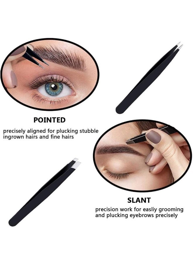 MOMENT 4 Pcs Tweezers Set With Leather Case Professional Stainless Steel Tweezers For Eyebrows Great Precision For Eyebrow, Ingrown Hair, Splinter, Facial Hair Removal Black - Image 4