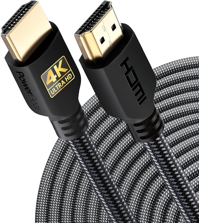 PowerBear 4K Long HDMI Cable 50 ft | High Speed, Braided Nylon & Gold Connectors, 4K @ 60Hz, Ultra HD, 2K, 1080P, ARC & CL3 Rated | for Laptop, Monitor, PS5, PS4, Xbox One, Fire TV, Apple TV - Image 1