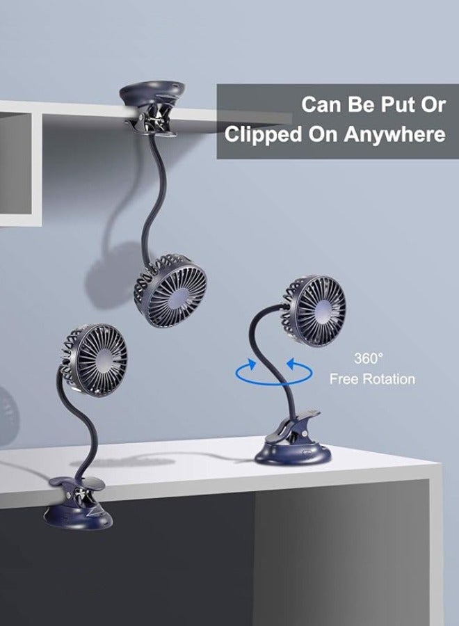 SUCITY Fan with Clips，Hands-free ，Portable Fan, Mini Fan, Handheld Fan, Personal Fan With Clip Rechargeable Portable 3 Speeds, 360° Rotate Personal Cooling Fan for Home Office Stroller Camping,Outdoor,Tent, Treadmill, Golf, Cart - Image 2