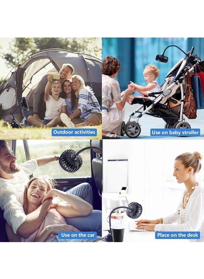 SUCITY Fan with Clips，Hands-free ，Portable Fan, Mini Fan, Handheld Fan, Personal Fan With Clip Rechargeable Portable 3 Speeds, 360° Rotate Personal Cooling Fan for Home Office Stroller Camping,Outdoor,Tent, Treadmill, Golf, Cart - Image 3