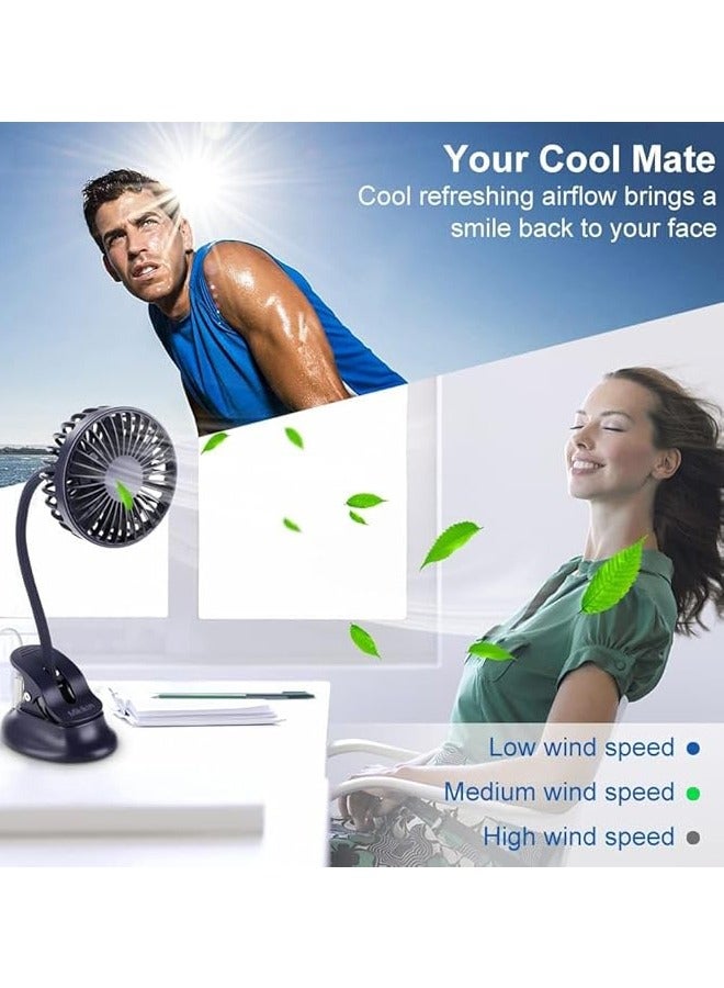 SUCITY Fan with Clips，Hands-free ，Portable Fan, Mini Fan, Handheld Fan, Personal Fan With Clip Rechargeable Portable 3 Speeds, 360° Rotate Personal Cooling Fan for Home Office Stroller Camping,Outdoor,Tent, Treadmill, Golf, Cart - Image 4