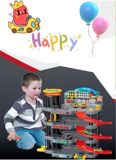 JoyousSto 4 story Parking Garage Toy Playset, Race Car Ramp Track Toys Sets Garage Playset with 5 Little Alloy Cars Adventure Track  - Image 2