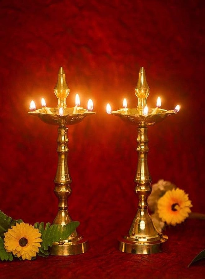 Copperika Premium Brass Diya Kerala Samai 9 Inch (Set of 2) Traditional Oil Lamp Deepak Lamp Kutthu vilakku Panchmahal Deepam for Pooja Mandir Diwali Indian Puja Return Gift for Home Office Temple - Image 4