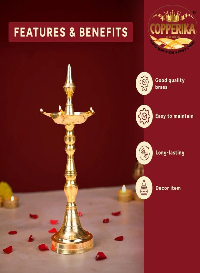 Copperika Premium Brass Diya Kerala Samai 9 Inch (Set of 2) Traditional Oil Lamp Deepak Lamp Kutthu vilakku Panchmahal Deepam for Pooja Mandir Diwali Indian Puja Return Gift for Home Office Temple - Image 2