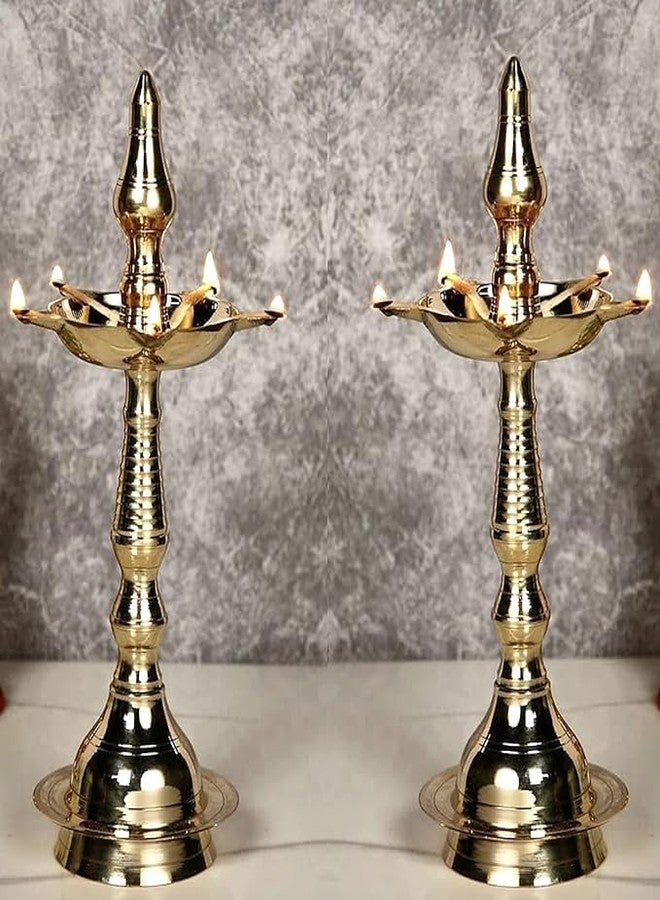 Copperika Premium Brass Diya Kerala Samai 9 Inch (Set of 2) Traditional Oil Lamp Deepak Lamp Kutthu vilakku Panchmahal Deepam for Pooja Mandir Diwali Indian Puja Return Gift for Home Office Temple - Image 5