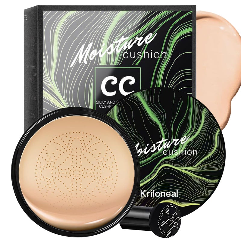 Kriloneal CC Cream Foundation Mushroom Head Air Cushion Face Makeup Moisturizing Concealer Waterproof Oil Control Long-Lasting Nude Makeup Even Skin Tone for All Skin Types (Nature) - Image 1