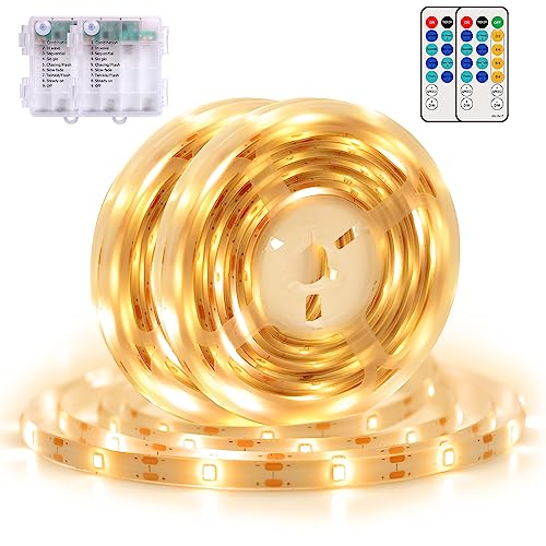 echosari 2 PCS Strip Lights Battery Operated, 16.4Ft 150 LED Strip Lights Self-Adhesive with Remote Timer, Flexible Cuttable Light Strip for Bedroom TV Boat Kitchen Cupboard Decoration (Warm White) - Image 1