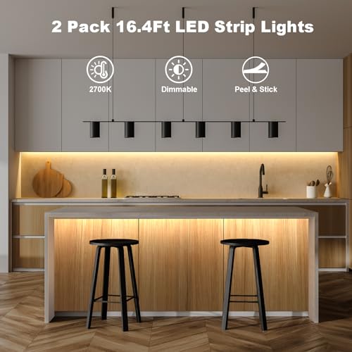 echosari 2 PCS Strip Lights Battery Operated, 16.4Ft 150 LED Strip Lights Self-Adhesive with Remote Timer, Flexible Cuttable Light Strip for Bedroom TV Boat Kitchen Cupboard Decoration (Warm White) - Image 2