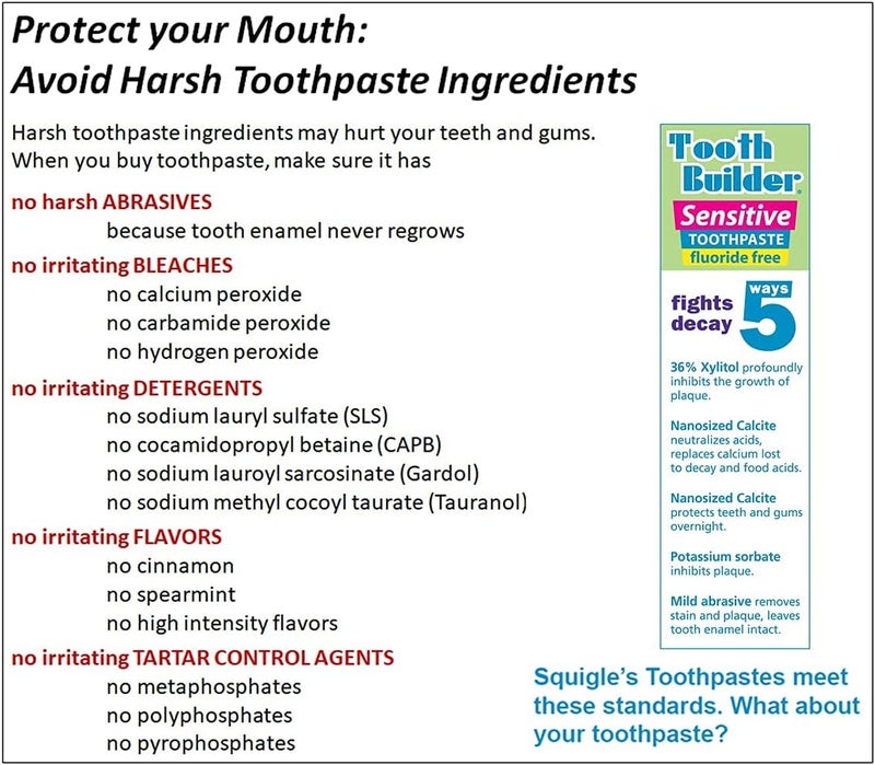Squigle Tooth Builder Sensitive Toothpaste 36 Natural Xylitol SLS Free Fluoride Free Prevents Mouth Ulcer Canker Sore Bad Breath Perioral Dermatitis Chapped Lips Soothes Dry Mouth 1 Pack - Image 3