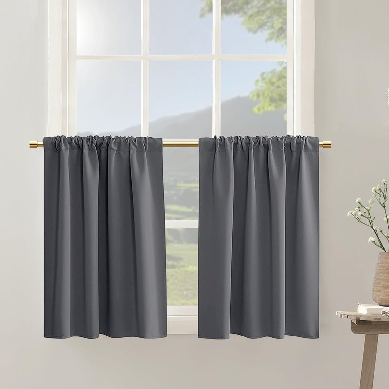 PANELSBURG PANELSBURG Cafe Curtains 36 Inch Length for Small Basement Window Blackout Privacy Short Curtain for Shower Window Dark Grey - Image 4