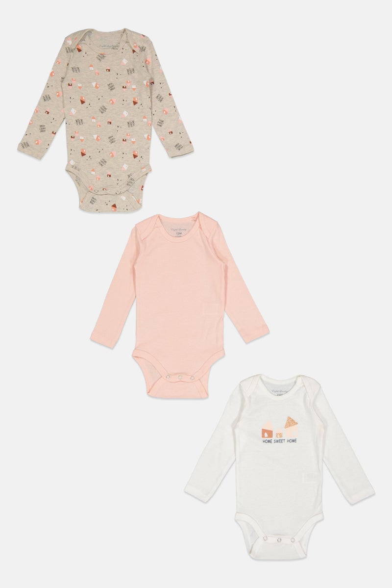 English Laundry Toddlers Girl 3 Pcs Crew Neck Allover Print Long Sleeves Rompers, Multicolor - Image 2