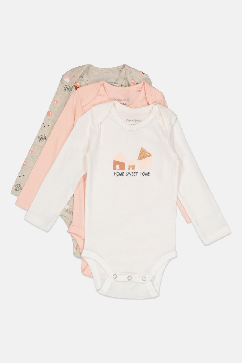 English Laundry Toddlers Girl 3 Pcs Crew Neck Allover Print Long Sleeves Rompers, Multicolor - Image 4