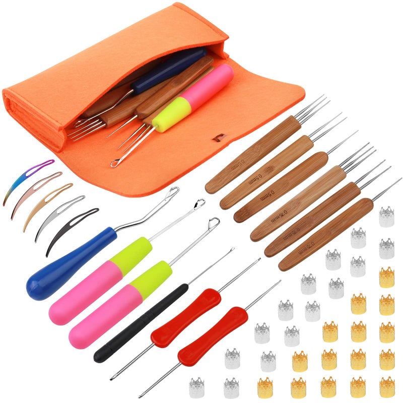 QMNNMA Loc Crochet Needle, 48 Pcs Dreadlock Crochet Hook Tool, 6 Dreadlock Crochet Needle for Hair, Different Size Bent Latch Hook, Crochet Hooks for Hair Braiding with Case - Image 1