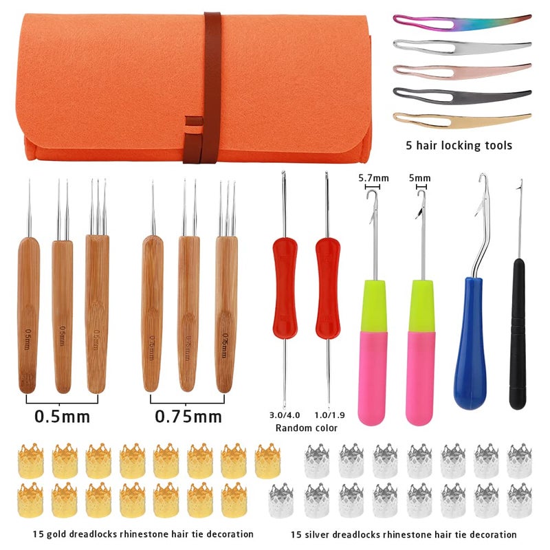 QMNNMA Loc Crochet Needle, 48 Pcs Dreadlock Crochet Hook Tool, 6 Dreadlock Crochet Needle for Hair, Different Size Bent Latch Hook, Crochet Hooks for Hair Braiding with Case - Image 2