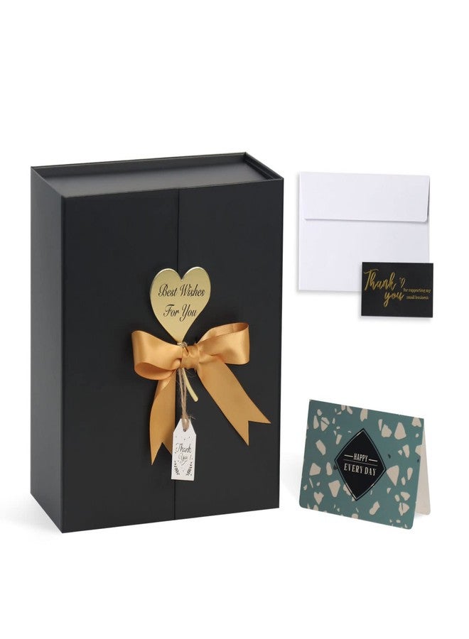 CHARMGIFTBOX 18 x 18 x 7.6cm (7x7x3 Inch) Gift Boxes with Lids, Small Black Gift Box with Ribbon Card Fancy Gift Wrap Boxes for Festival Anniversary Groomsmen Proposal Weddings Boyfriend Father's Day - Image 1