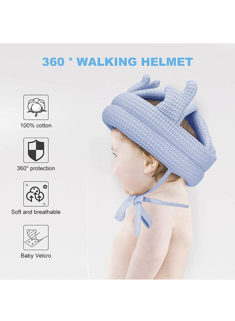 Baby Head Protector Baby Safety Helmet Head Protector Infant Toddler No Bumps Safety Helmet Head Cushion Bumper Bonnet with Padding Adjustable Protective Cap Infant Baby Safety Headguard Blue - Image 3