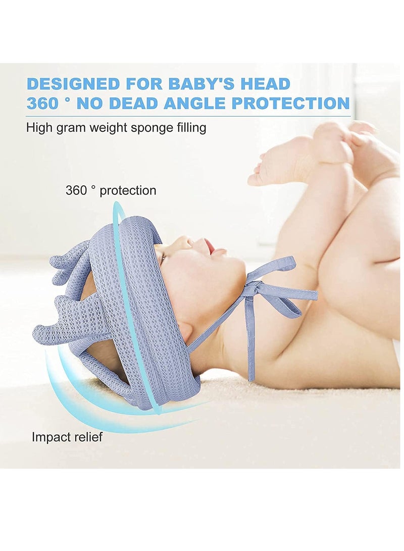 Baby Head Protector Baby Safety Helmet Head Protector Infant Toddler No Bumps Safety Helmet Head Cushion Bumper Bonnet with Padding Adjustable Protective Cap Infant Baby Safety Headguard Blue - Image 5