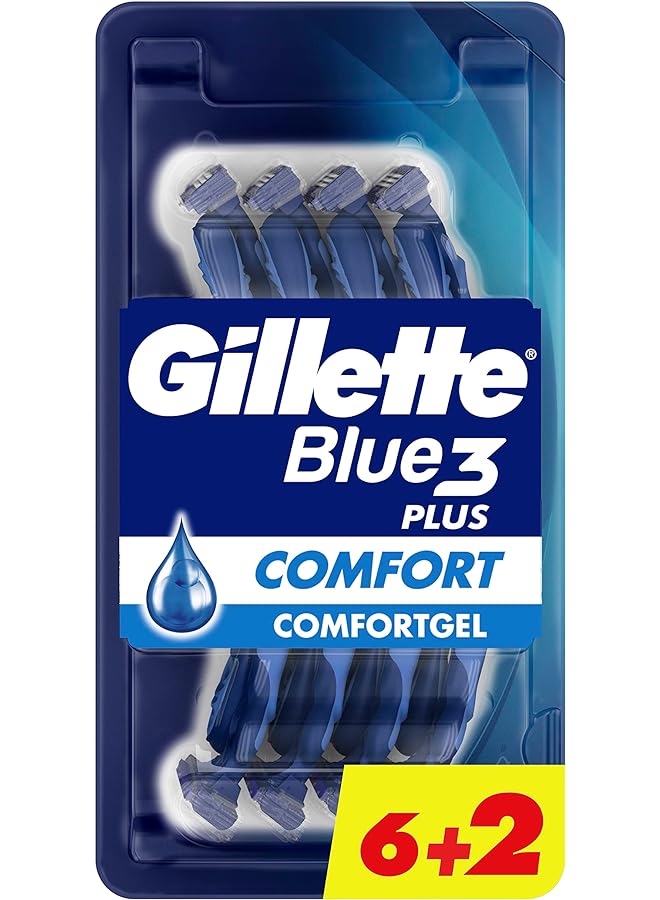 Gillette Blue 3 Disposable Razors With Comfort Gel For Men 8 Pieces - Image 1
